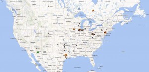 crawler carriers pinned on GPS map